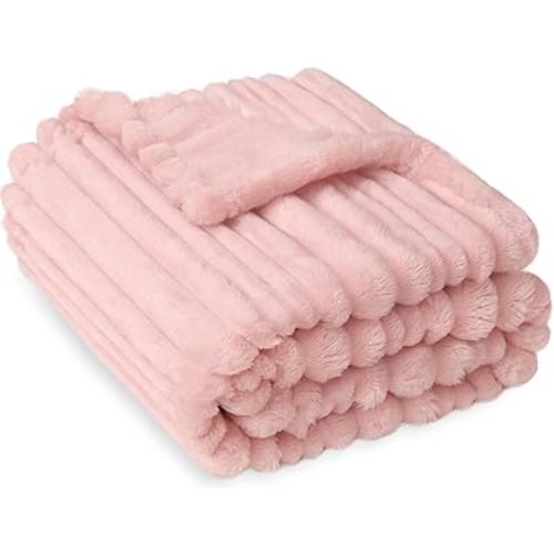 HOMRITAR Fleece Baby Blanket 3D Striped Blanket for Toddler Girls Boys, Ultra Soft Cozy Fluffy Infant Newborn Receiving Blankets for Crib Stroller 30 ×40 inches Pink