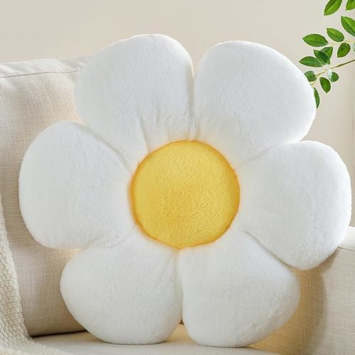 Flower Pillow, White Yellow 15.7 inch Flower Shaped Throw Pillows Daisy Plush Pillow Floor Pillows Seat Cushion Cute Aesthetic Decorative Throw Pillows for Bed Home Sofa Chair Couch Decor