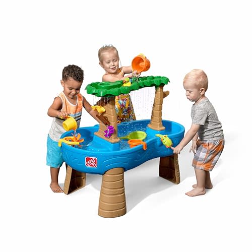 Step2 Tropical Rainforest Water Table, Kids Water and Sand Activity Sensory Playset, Summer Outdoor Toys, 13 Piece Water Toy Accessories, For Toddlers 1.5+ Years Old, Blue & Brown