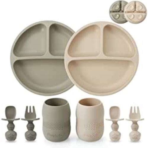 PandaEar Silicone Baby Feeding Set (Light Tan/Walnut)