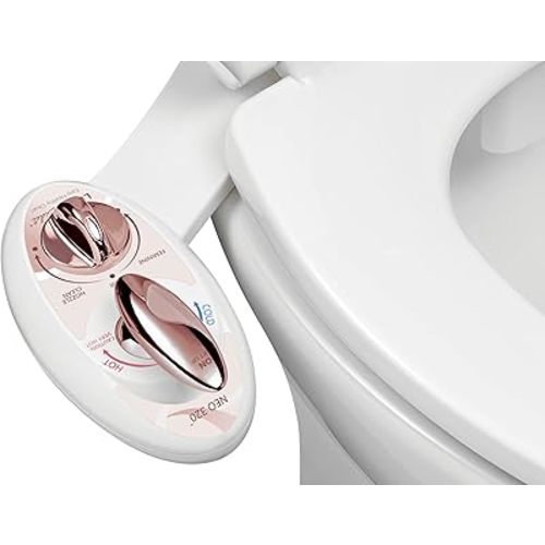 LUXE Bidet NEO 320 - Hot and Cold Water, Self-Cleaning, Dual Nozzle, Non-Electric Bidet Attachment for Toilet Seat, Adjustable Water Pressure, Rear and Feminine Wash, Lever Control (Rose Gold)