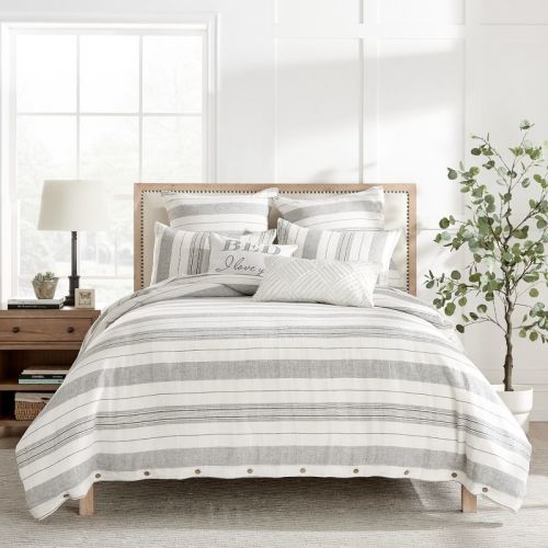 Monroe Stripe Grey King/Cal King Duvet Set - Levtex Home