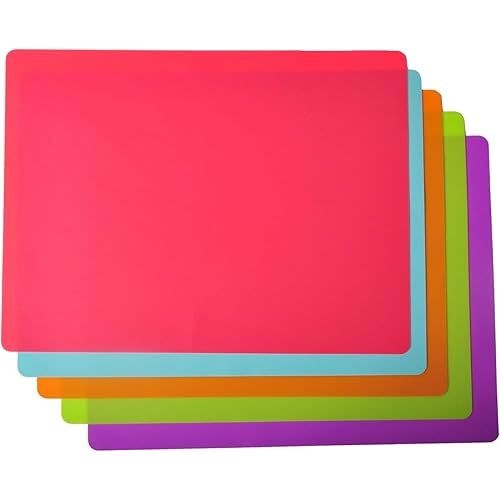 Placemats for Kids, Silicone Placemat for Dining Kitchen Table, Waterproof Dining Mat for Kids Baby Toddler, Reusable, Easy to Clean (5 Pack) Multicolor