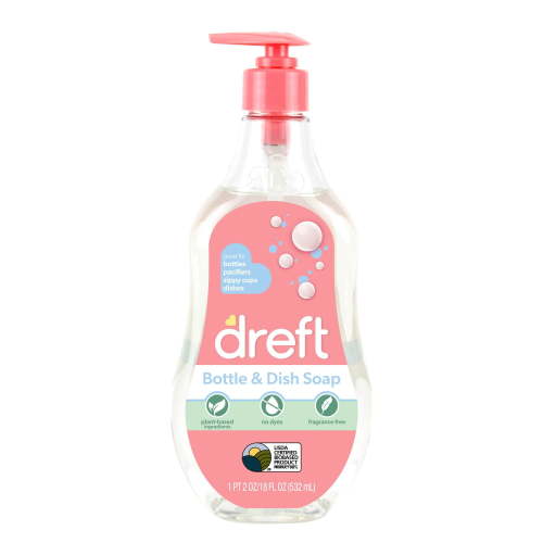 Dreft Plant-Based Liquid Dish Soap and Dishwashing Detergent for Baby Bottle, Fragrance Free Baby Essentials, 18 fl oz