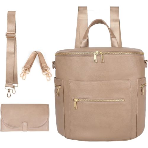Diaper bag, Leather Diaper Bag Backpack by MF Store, Diaper Backpack with Laptop Sleeve,Changing Pad,Wipes Pouch,Stroller Straps and Insulated Pockets
