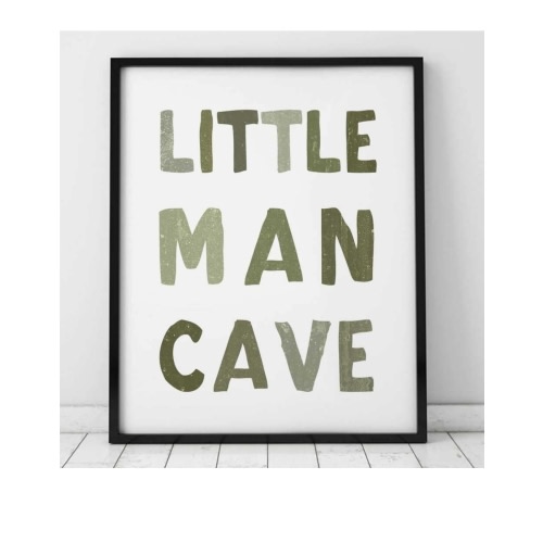 Little Man Cave Sign, Boys Room Decor, Boys Nursery Wall Decor, Playroom Decor, Kids Room Green Wall Art, Toddler Room Decor, Boys Gifts, No Framed (8X10 INCH)