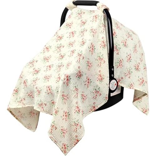 Metplus Muslin Car Seat Cover for Babies - Carseat Stroller Cover Infant Stroller Covers for Boys and Girls, Breathable & Lightweight, Fits Most Strollers & Baby Car Seats