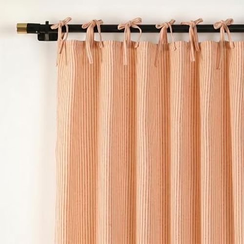 THE ART BOX Natural Gauze Tie Top Curtains, Orange Striped, 42x63, 2 Panels