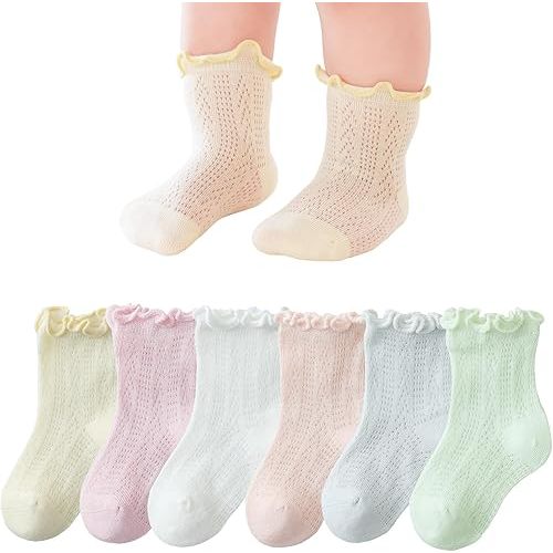 CHUNG Baby Toddler Girls Princess Cotton Frilly Socks Lace Ruffle Pack of 4/5/6 Thin Mesh Summer for Dress