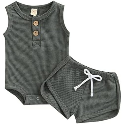 Ledy Champswiin Summer Newborn Baby Boy Girl Clothes Set Ribbed Outfits Unisex Infant Solid Short Sleeve Tops Shorts 2PCS