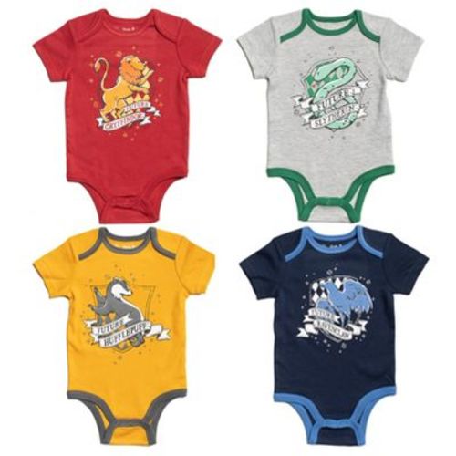 Harry Potter Gryffindor Slytherin Ravenclaw Newborn Baby Boys 4 Pack Bodysuits Red / Gray / Yellow / Blue 0-3 Months