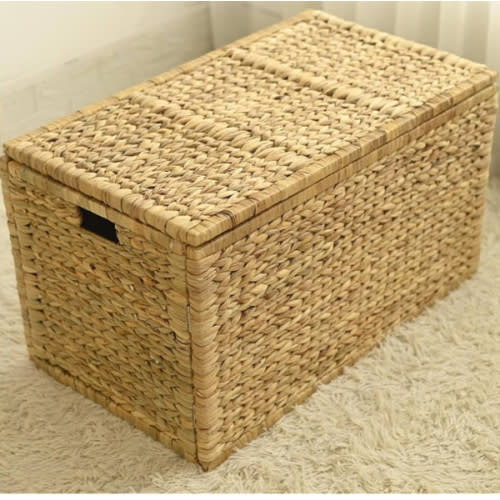 Wicker Storage Trunk,Seagrass Trunk Organizer With Lid, Woven Toy Chest Storage Extra Large, Hyacinth Ottoman Coffee Table for Livingroom, Large Blanket Storage Basket