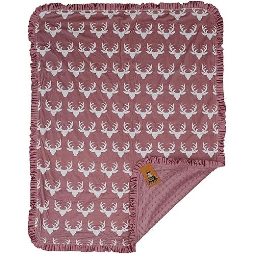 Dear Baby Gear - Reversible Baby Blankets - Soft Nursery Blanket for Newborn - Toddler Blankey - Throw Blanket for Boys & Girls - Infant Blankets - 40x30 (Antler Dusty Rose - Pink Ruffle)