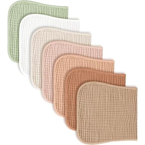 Konssy Muslin Burp Cloths 100% Cotton 6 Pack Soft and Absorbent Baby Burping Clothes for Newborn, Girls and Boys Large (20 x 10 Inch
