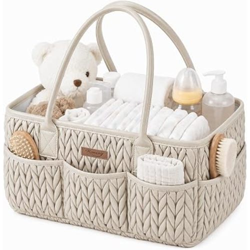 Konssy Baby Diaper Caddy Organizer, Braided Quilted Design with PU Handles
