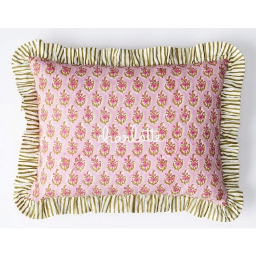 Block Print Boudoir Pillow Cover | Pink Flower