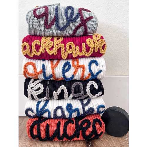 Personalized Hockey Baby Sweater – Hand Embroidered Toddler Pullover – Custom Name Gift