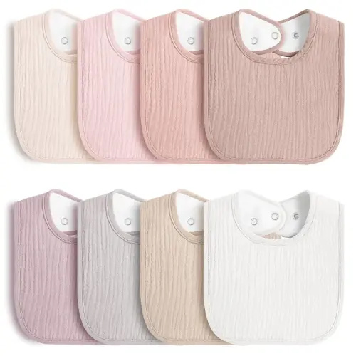 8-Pack Baby Muslin Bibs, Soft Cotton Drool Bibs for Boys Girls, Adjustable and Absorbent Newborn Bib Set for Feeding and Drooling