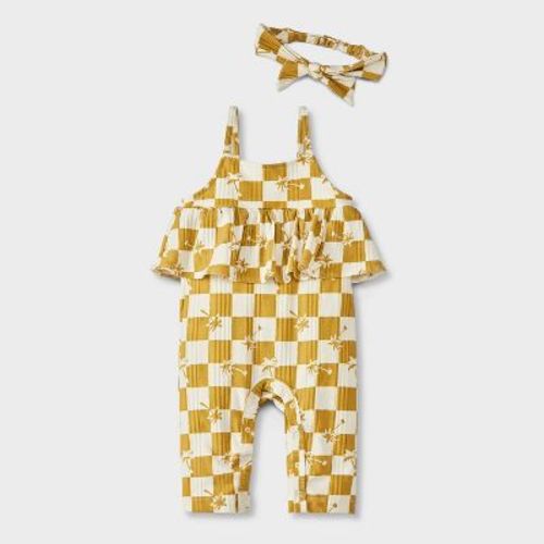 Grayson Mini Rib Romper And Headband - Palm Check 6-9m
