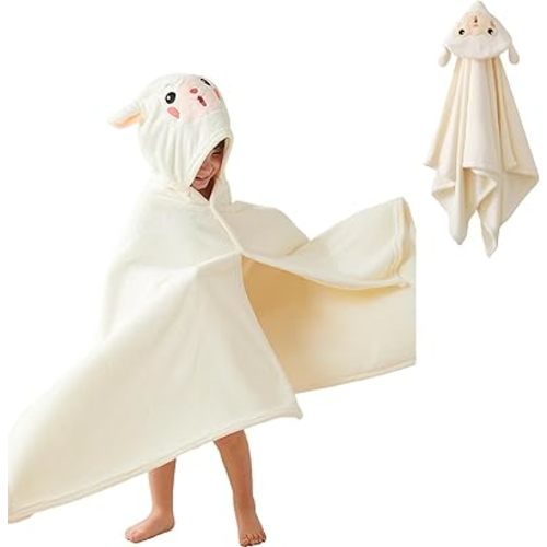 Toddler Bath Towel Baby Towels with Hood 27.5"X55" Ultra Absorbent Soft Bathrobe Blanket Kids Shower Towel Gifts for Girls and Boys (White)