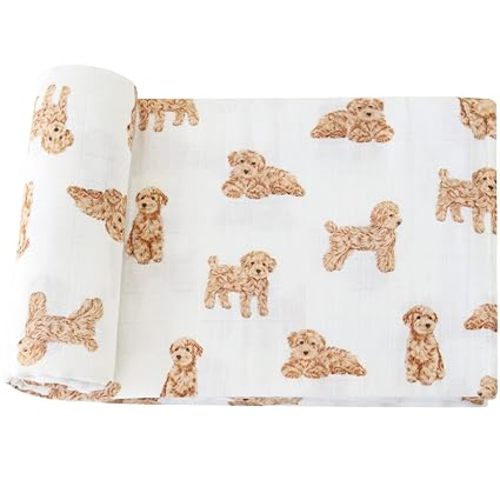 LifeTree Baby Swaddle Blankets Dog, 70% Viscose from Bamboo and 30% Cotton Muslin Swaddle Blankets Boys Girls Swaddling Wrap Receiving Blanket for Newborn, Large 47" x 47", Poodle Puppy