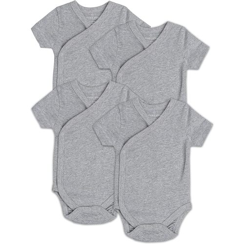 Baby Side Snap Bodysuit Set, 100% Cotton Boy Girl Unisex Kimono Onesie, 4 Pack - Gray - Short Sleeve - 6-12 Months