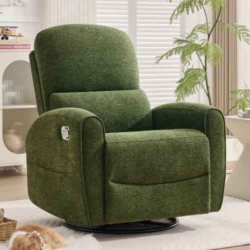 Ebern Designs Overd Nursery Chair, 26" Extra Wide Swivel Rocker Recliner With Adjustable Headrest | Wayfair
