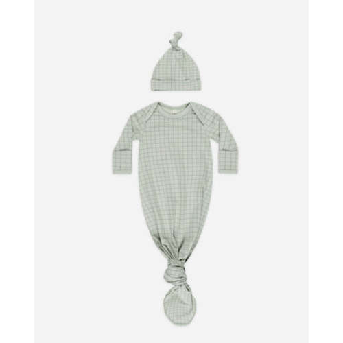 Knotted Baby Gown + Hat Set || Sage Grid