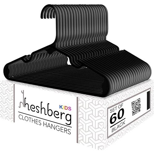 Kids and Babies Plastic Hangers - Space-Saving, Durable, and Cute Closet Organization Solution, 60 Pack (Black)