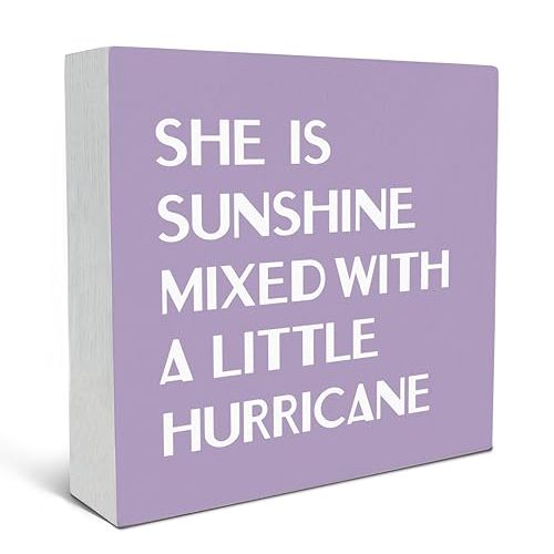 SRADMO She Is Sunshine Mixed with a Little Hurricane Boho Purple Wood Box Sign Desk Decor, Baby Girls Inspirational Wooden Box Decor for Girls Room Nursery Playroom Shelf Table Decorative Accessories