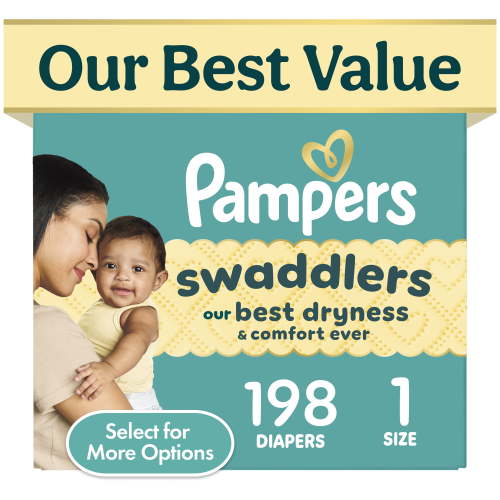 Pampers Swaddlers Baby Diapers Size 1, 198 Count with KeepDry Liner