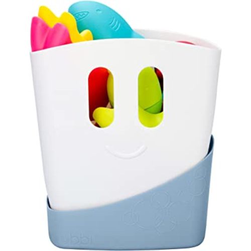 Ubbi Freestanding Bath Toy Organizer Bath Caddy with Removable Drying Rack Bin and Scoop for Toddlers and Baby, Cloudy Blue