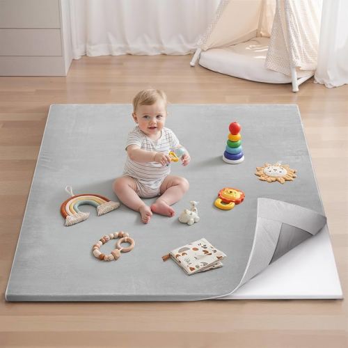 Blissful Diary Ultra Soft Baby Play Mat, 50x50 Floor Mat with Removable & Washable Slip-On Cover for Babies and Toddlers Infants, Light Grey