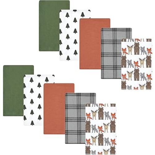Hudson Baby Unisex Baby Cotton Flannel Burp Cloths 10-Pack, Wild Forest, One Size