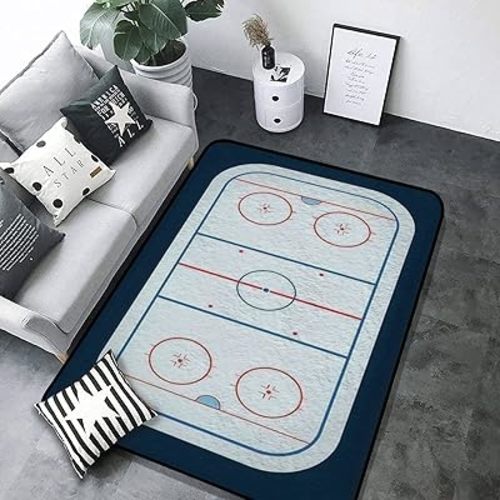 Modern Soft Area Rug of ice Hockey Rink Marking Detailed of top View eps10 3D Home Plush Rugs Non Slip Shaggy Carpets for Living Room Bedroom Kids Playroom Decor 4 x 5.2 ft, 4 feet X 5 feet