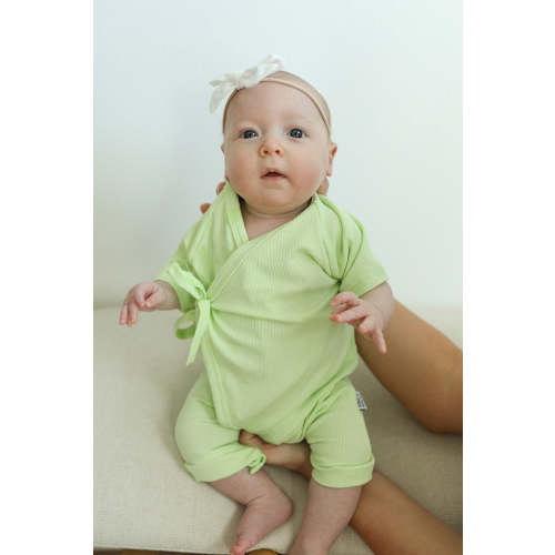 Keylime Ribbed Solid Bamboo Kimono Onesie with Snaps