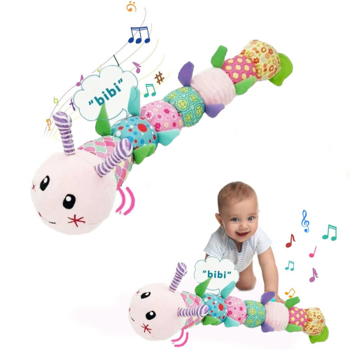 Baby Musical Worm Soft Infant Toy, Stuffed Animals for Newborn Toy Tummy Time 0-3-6-12 Months Old Girl Boy Gifts, Cuddly Caterpillar