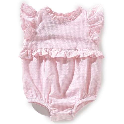 Mud Pie Baby Girls Newborn-9 Months Short Ruffle Sleeve Gingham Bubble Bodysuit