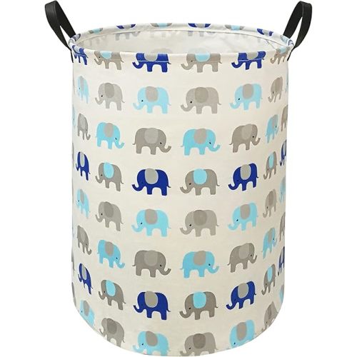 Baby Clothes Basket Gift Laundry Hamper with Handles, Toys Storage Box And Bins for Kids Boys Girls Room, Bedroom Decor, Nursery Gift Basket (grey&blue elephant)