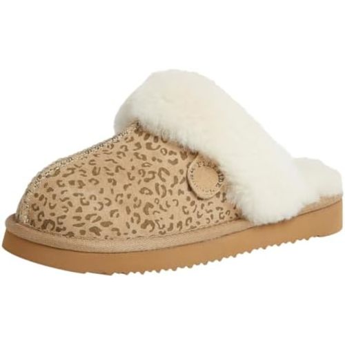 Dearfoams Women's Fireside Sydney Shearling Fur Indoor/Outdoor Scuff Slipper with Wide Widths