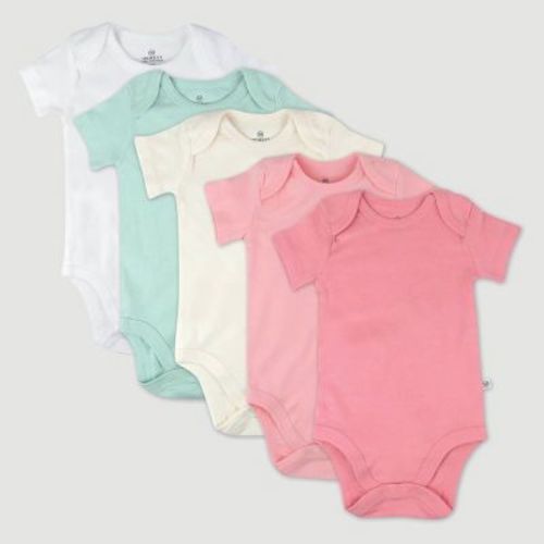 Honest Baby Girls' 5pk Short Sleeve Bodysuit - Pink 24M: Organic Cotton Knit, Crotch Snap Closure