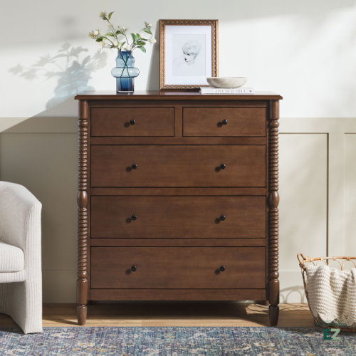 Walker Edison Vivienne Easy Assembly Solid Wood Spindle 5-Drawer Dresser & Reviews | Wayfair