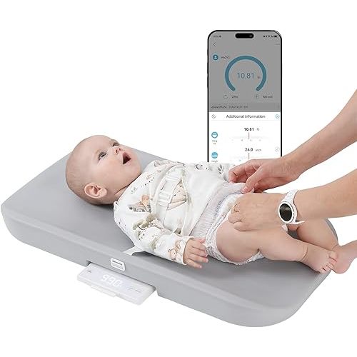 GROWNSY Smart Changing Pad and Scale, Wipeable Diaper Changing Baby Scale with Removable Safety Strap, Baby Ergonomic Design, Non-Slip, Comfortable, Fits Changing Table and Dresser, White