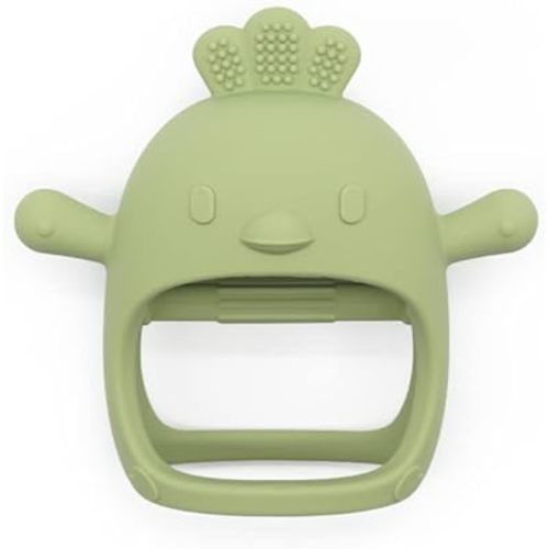 Chick Shape Teething Toys - Teether for Sucking Baby's Needs, Food-Grade Silicone Mitten Teether for Soothing Teething Pain, Easy to Grip, Olive Green