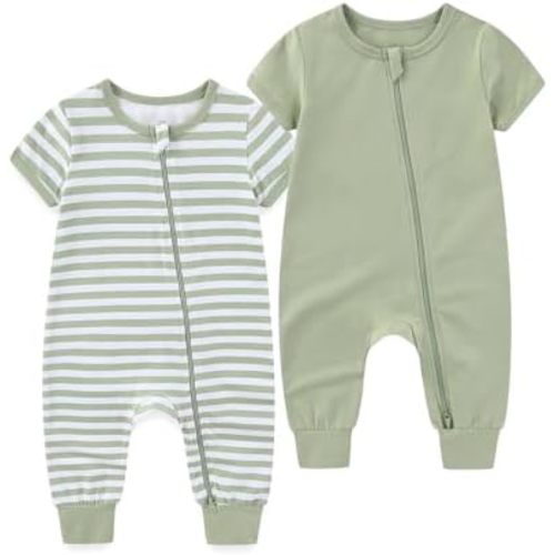 Baby Boy Girl 2 Pack Romper Infant Short Sleeve 2 Way Zipper One Piece Jumpsuits Newborn Clothes 0-24 Months
