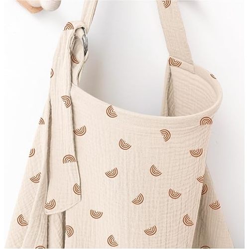 Muslin Nursing Covers for Breastfeeding, Privacy Breast Feeding Cover with Arch Neckline for Mom and Baby, Breathable 100% Cotton Nursing Apron Multi-use Stroller Cover