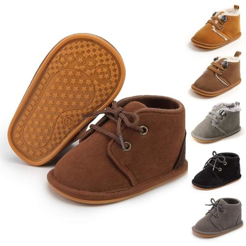 Meckior Baby Booties Newborn Infant Unisex Baby Girls Boys Velvet Rubber Anit-Slip Sole Shoes Toddler Fleece Cozy Winter Warm Prewalker Boots - 6-12 Months Infant - A10/Deep Drown With Common Lining