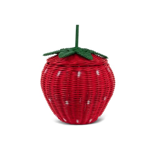 Hand Woven Strawberry Rattan Storage Basket with Lid Decorative Bin Home Decor Shelf Organizer Cute Handmade Handcrafted Gift