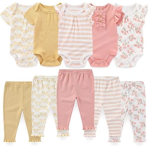 Baby Boy Girl 10 Piece Combined Type Clothing Set Cotton Baby Bodysuits and Pants Set Home Outdoor Infant Clothes