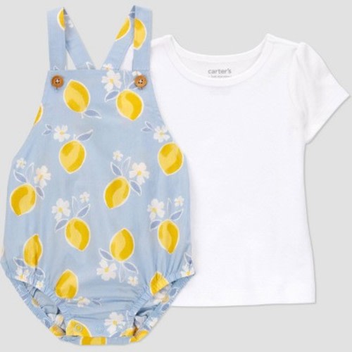 Carter's Just One You® Baby Girls' Lemon Bubble Overalls Set - Blue/Yellow 9M: Cotton T-Shirt & Romper, Food Pattern, Infant 2-Piece